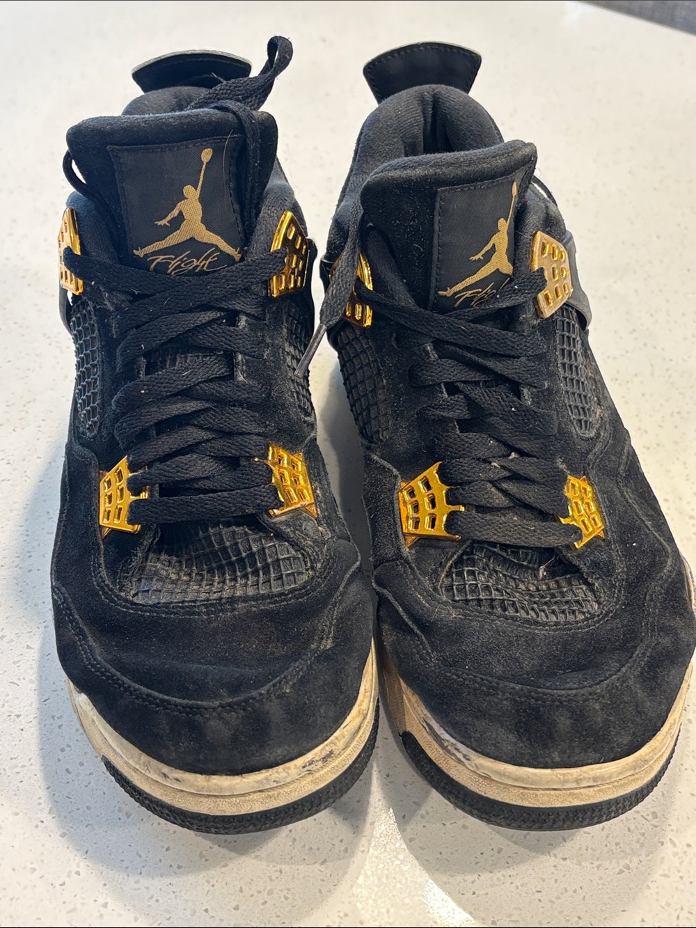 Nike Air Jordan 4 Retro "Royalty" - Black/Metallic Gold - Fair Condition
